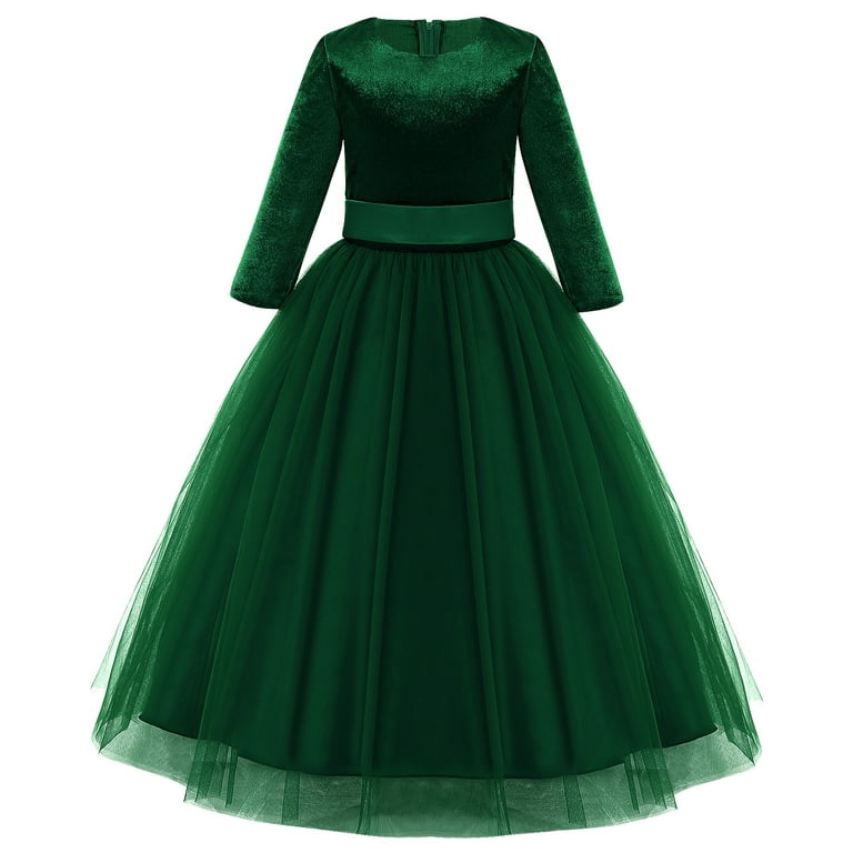 IBTOM CASTLE Flower Girl Velvet Floral Gradient Sequins Dress for Kids  Wedding Bridesmaid Pageant Communion Formal Princess Puffy Gown 9-10 Years  Green 