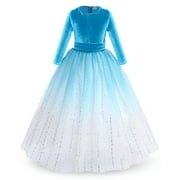 IBTOM CASTLE Flower Girl Velvet Floral Gradient Sequins Dress for Kids Wedding Bridesmaid Pageant Communion Formal Princess Puffy Gown 9-10 Years Sky Blue Sequins