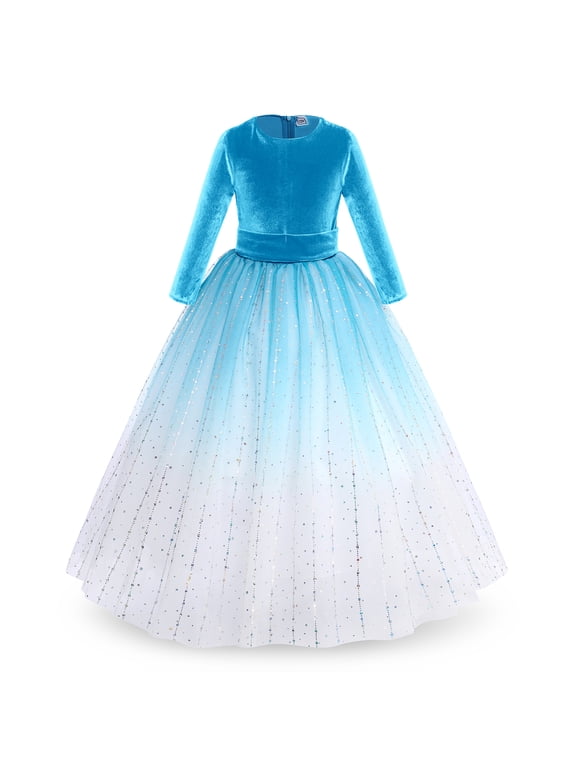 Flower Girl Velvet Floral Gradient Sequins Dress for Kids Wedding Bridesmaid Pageant Communion Formal Princess Puffy Gown 9-10 Years Sky Blue Sequins