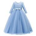 thumbnail image 1 of IBTOM CASTLE Flower Girls 3/4 Sleeve Deep V-Back Tulle Vintage Lace Wedding Party Long Dress Formal Princess Communion Pageant Maxi Gown 13-14 Years Sky Blue, 1 of 8