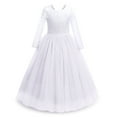 thumbnail image 1 of IBTOM CASTLE Flower Girls 3/4 Sleeve Deep V-Back Tulle Vintage Lace Wedding Party Long Dress Princess Communion Pageant Maxi Gown 2-3 Years White, 1 of 5