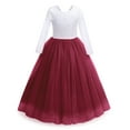 thumbnail image 1 of IBTOM CASTLE Flower Girls 3/4 Sleeve Deep V-Back Tulle Vintage Lace Wedding Party Long Dress Princess Communion Pageant Maxi Gown 2-3 Years Wine Red, 1 of 5