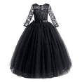thumbnail image 1 of IBTOM CASTLE Flower Girls Long Floral Boho Lace Wedding Bridesmaid Dress 3/4 Sleeves Princess Puffy Maxi Tulle Pageant Formal Party Gowns 11-12 Years Black, 1 of 8
