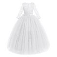 thumbnail image 1 of IBTOM CASTLE Flower Girls Long Floral Boho Lace Wedding Bridesmaid Dress 3/4 Sleeves Princess Puffy Maxi Tulle Pageant Formal Party Gowns 2-3 Years White, 1 of 8