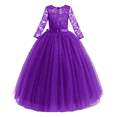 thumbnail image 1 of IBTOM CASTLE Flower Girls Long Floral Boho Lace Wedding Bridesmaid Dress 3/4 Sleeves Princess Puffy Maxi Tulle Pageant Formal Party Gowns 5-6 Years Purple, 1 of 8