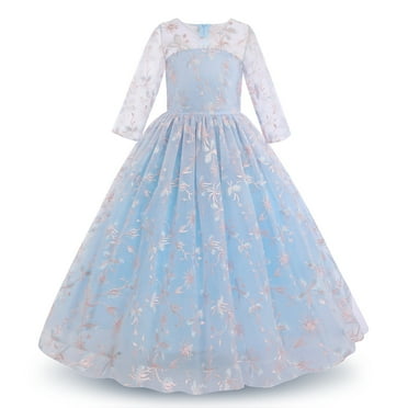 IBTOM CASTLE Flower Girls Vintage Floral Boho Lace 3/4 Sleeves Princess Maxi Dress Wedding Birthday Party Communion Evening Formal Prom Dance Gown 13-14 Years Light Blue