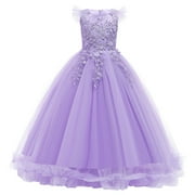 IBTOM CASTLE Flower Little Big Girls Maxi Dress Bridesmaid Wedding Pageant Party Princess Communion Floral Boho Vintage Lace Dance Gown 11-12 Years Light Purple