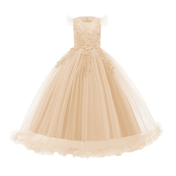 IBTOM CASTLE Flower Little Big Girls Maxi Dress Bridesmaid Wedding Pageant Party Princess Communion Floral Boho Vintage Lace Dance Gown 13-14 Years Champagne