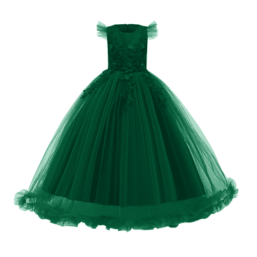 IBTOM CASTLE Flower Little Big Girls Maxi Dress Bridesmaid Wedding Pageant Party Princess Communion Floral Boho Vintage Lace Dance Gown 13-14 Years Dark Green