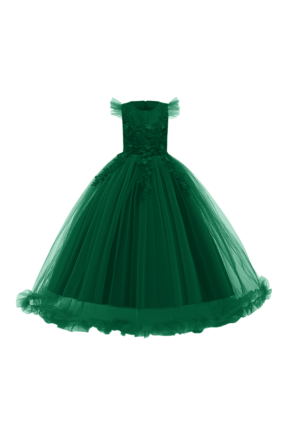 Flower Little Big Girls Maxi Dress Bridesmaid Wedding Pageant Party Princess Communion Floral Boho Vintage Lace Dance Gown 6-7 Years Dark Green
