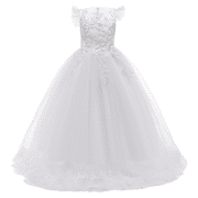 IBTOM CASTLE Flower Little Big Girls Maxi Dress Bridesmaid Wedding Pageant Party Princess Communion Floral Boho Vintage Lace Dance Gown 11-12 Years Royal Blue