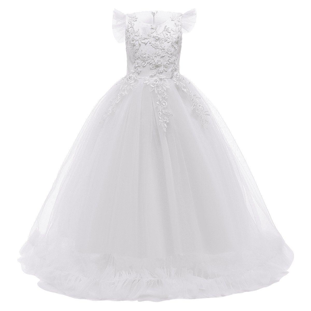 IBTOM CASTLE Flower Little Big Girls Maxi Dress Bridesmaid Wedding Pageant Party Princess Communion Floral Boho Vintage Lace Dance Gown 7-8 Years White