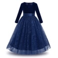 thumbnail image 1 of IBTOM CASTLE Flower Little Girl Tulle V-Neck Velvet Shiny Sequins Bridesmaid Dress for Kids Wedding Dance Party Pageant Communion Princess Gowns 7-8 Years Navy Blue, 1 of 8