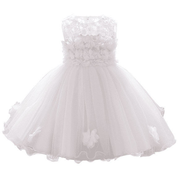 IBTOM CASTLE Flower Pageant Peplum Tutu Dress for Baby Girl Baptism Formal Party Wedding Pageant Dance Short Gown 12-18 Months White