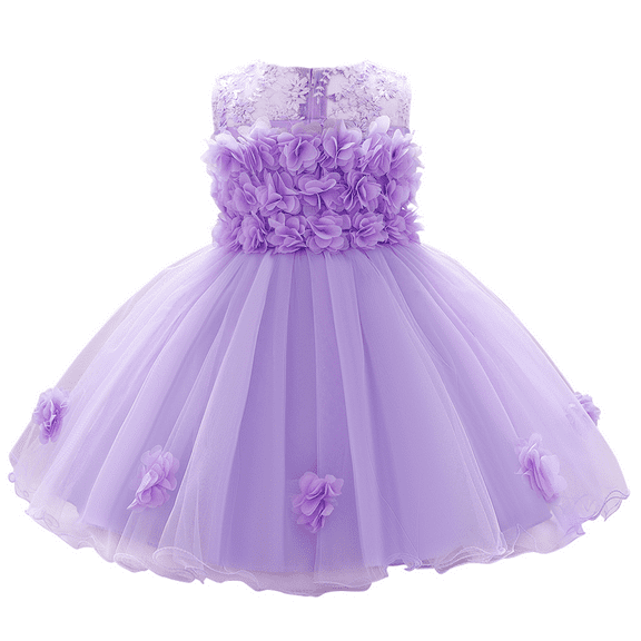 IBTOM CASTLE Flower Pageant Peplum Tutu Dress for Baby Girl Baptism Formal Party Wedding Pageant Dance Short Gown 6-12 Months Light Purple