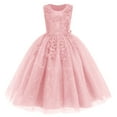 thumbnail image 1 of IBTOM CASTLE Flowers Girls Tulle Lace Dress for Kids Wedding Bridesmaid Pageant Birthday Party Communion Formal Princess Prom Maxi Gown 4-5 Years Pink, 1 of 9