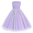 thumbnail image 1 of IBTOM CASTLE Flowers Girls Tulle Lace Dress for Kids Wedding Bridesmaid Pageant Birthday Party Communion Formal Princess Prom Maxi Gown 4-5 Years Rainbow Purple, 1 of 9