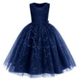 thumbnail image 1 of IBTOM CASTLE Flowers Girls Tulle Lace Dress for Kids Wedding Bridesmaid Pageant Birthday Party Communion Formal Princess Prom Maxi Gown 7-8 Years Dark Blue, 1 of 8