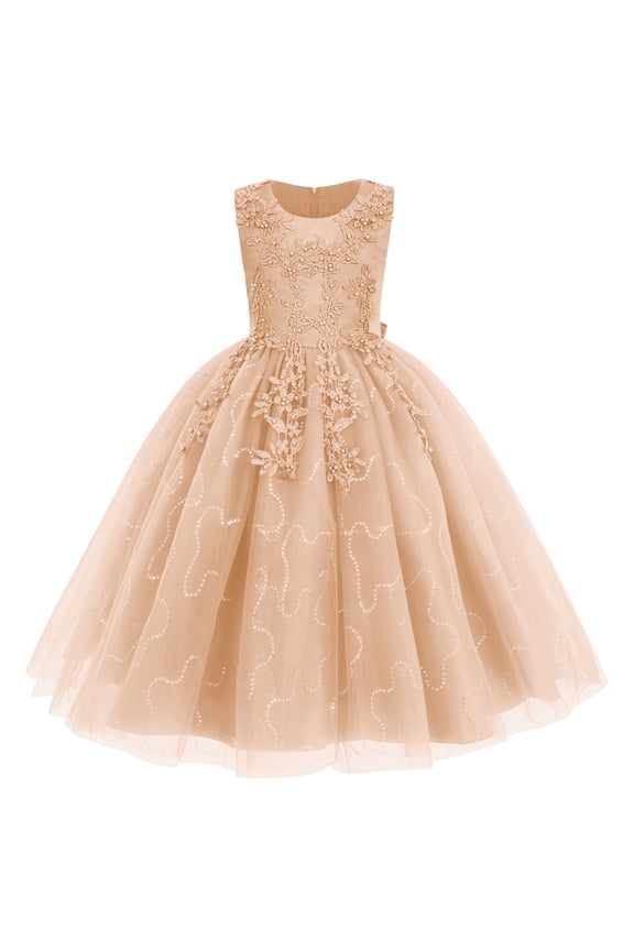 Flowers Girls Tulle Lace Dress for Kids Wedding Bridesmaid Pageant Birthday Party Communion Formal Princess Prom Maxi Gown 7-8 Years Yellow