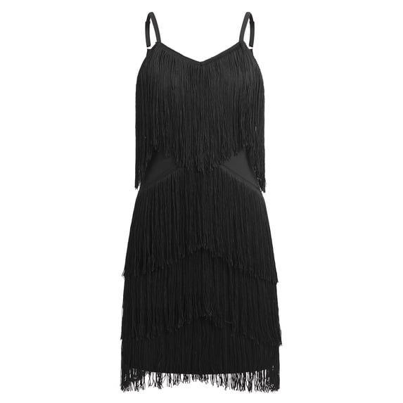IBTOM CASTLE Fringe Tassel 1920s Flapper Dress for Girls Latin Dance Dress Gatsby Party Ballroom Competition Performance Solo Salsa Outfit 10-11 Years Black
