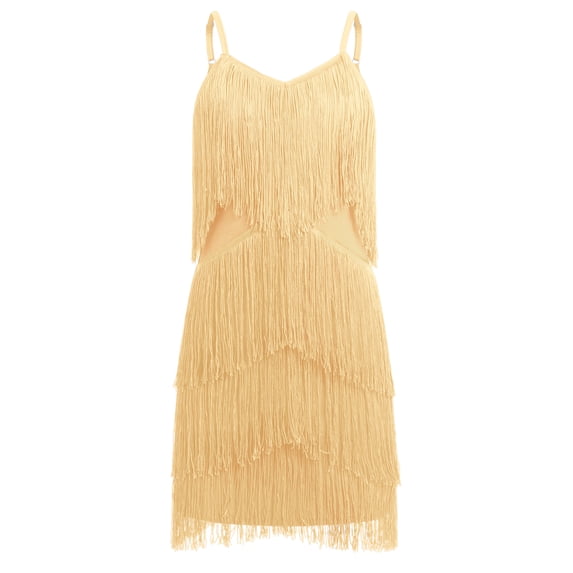 IBTOM CASTLE Fringe Tassel 1920s Flapper Dress for Girls Latin Dance Dress Gatsby Party Ballroom Competition Performance Solo Salsa Outfit Gold