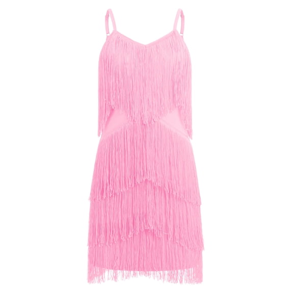 IBTOM CASTLE Fringe Tassel 1920s Flapper Dress for Girls Latin Dance Dress Gatsby Party Ballroom Competition Performance Solo Salsa Outfit Pink