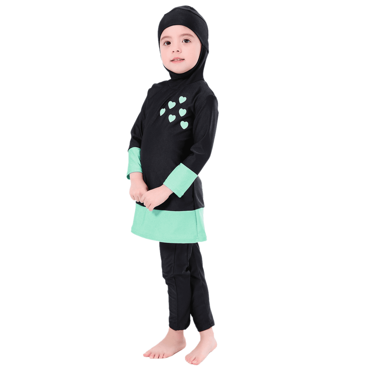 Women's Modest Muslim Swimwear Burkini Set - Full Cover Long Sleeve, Hijab, Black