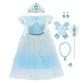 thumbnail image 1 of IBTOM CASTLE Girl Princess Ice Queen Elsa Fancy Dress Up Carnival Cosplay Costume Sequin Snowflake Colorful Tulle Tutu Halloween Christmas Birthday Party Outfit 7-8 Years Gradient Blue, 1 of 8