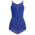 thumbnail image 1 of IBTOM CASTLE Girl Rhinestone Sparkly Fringe Bodysuit Tassel Kids Latin Jazz Dance Outfits Crisscross Back Gymnastics Dance Leotard 宝蓝色, 1 of 7
