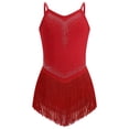 thumbnail image 1 of IBTOM CASTLE Girl Rhinestone Sparkly Fringe Bodysuit Tassel Kids Latin Jazz Dance Outfits Crisscross Back Gymnastics Dance Leotard 红色, 1 of 7
