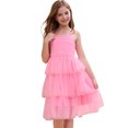 thumbnail image 1 of IBTOM CASTLE Girl Sleeveless Ruffle Formal Wedding Tiered Tulle Dress Teen Pageant Birthday Homecoming Prom Outfits Junior Graduation Dress 9-10 Years Pink, 1 of 7