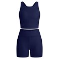 thumbnail image 1 of IBTOM CASTLE Girls 2 Piece Tennis Outfit Tank Top Shorts Set Backless Crop Tank Top Crossover Tummy Control Shorts Yoga Workout Activewear with Side Pockets 藏蓝色, 1 of 7