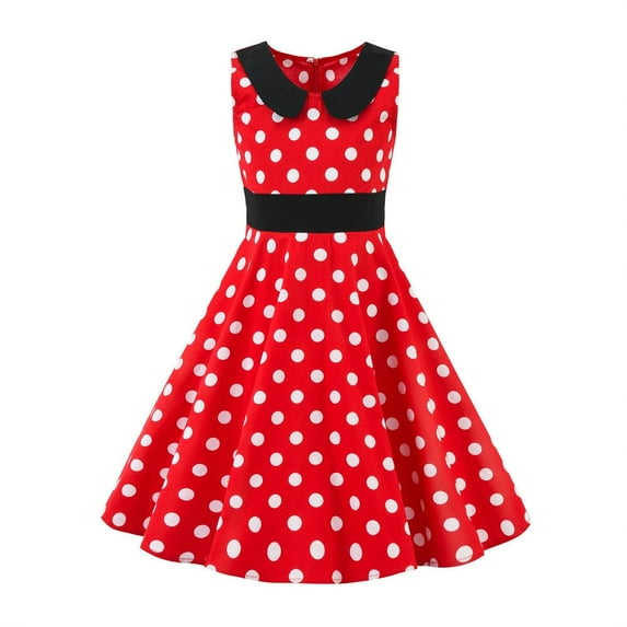 IBTOM CASTLE Girls 50s Vintage Polka Dot Flower Swing Cape Collar Rockabilly Prom Party Dress Audrey Wedding Formal Cocktail Evening Gown 7-8 Years Red