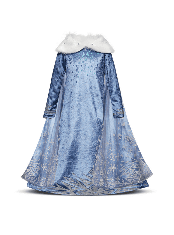 Girls Anna Elsa Princess Frozen Dress Halloween Cosplay Fancy Dress Up with Cape Children Birthday Party Dress Christmas Outfit 4-5 Years Blue
