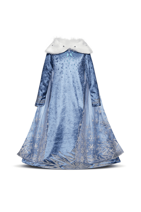 Girls Anna Elsa Princess Frozen Dress Halloween Cosplay Fancy Dress Up with Cape Children Birthday Party Dress Christmas Outfit 3-4 Years Blue
