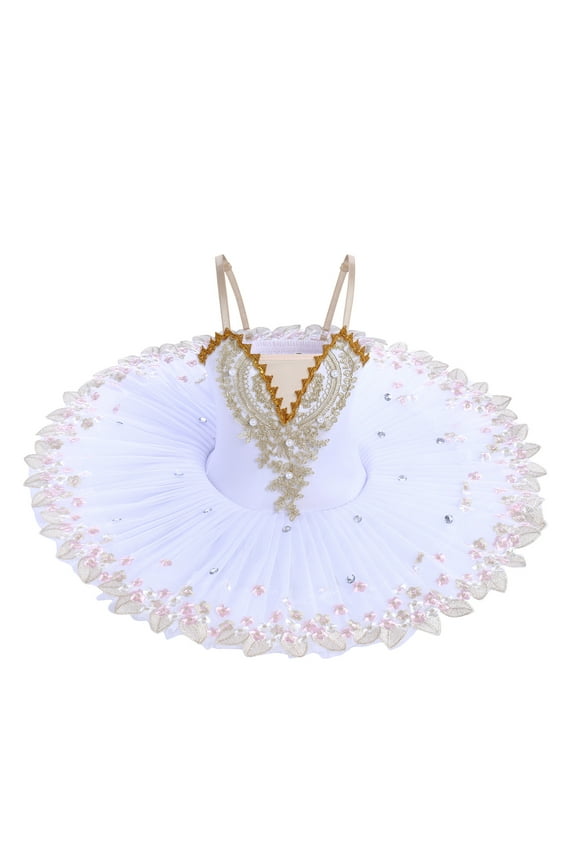 Girls Ballet Leotards with Platter Tutu Professional Hard Organdy Camisole Skirt Dancewear 13-14 Years White