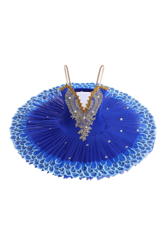 Girls Ballet Leotards with Platter Tutu Professional Hard Organdy Camisole Skirt Dancewear 9-10 Years Royal Blue