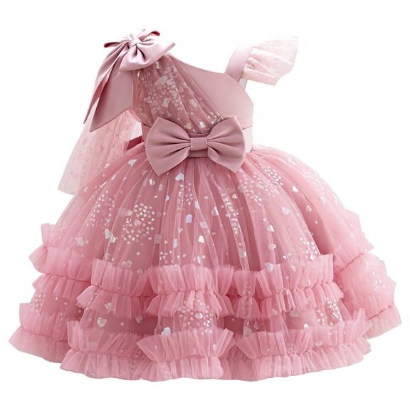 IBTOM CASTLE Girls Birthday Party Dress Heart Glitters Tulle Princess Dress Toddler Flower Girl Wedding Prom Pageant Gown 3-4 Years Dusty Pink