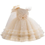IBTOM CASTLE Girls Birthday Party Dress Heart Glitters Tulle Princess Dress Toddler Flower Girl Wedding Prom Pageant Gown 5-6 Years Champagne