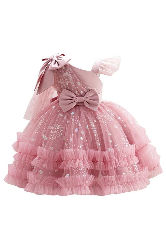 Girls Birthday Party Dress Heart Glitters Tulle Princess Dress Toddler Flower Girl Wedding Prom Pageant Gown 9-12 Months Dusty Pink