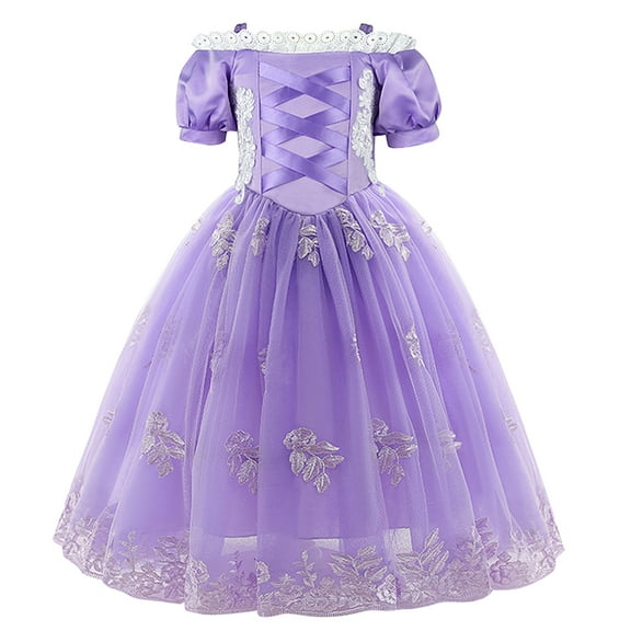 IBTOM CASTLE Girls Cinderella Princess Fancy Dress up Fairy Tale Halloween Carnival Cosplay Flower Ruffle Tulle Tutu Birthday Party Dress for Photo Shoot 11-12 Years Purple