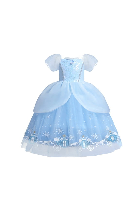 Girls Cinderella Princess Fancy Dress up Fairy Tale Halloween Carnival Cosplay Flower Ruffle Tulle Tutu Birthday Party Dress for Photo Shoot 2-3 Years Cinderella Blue