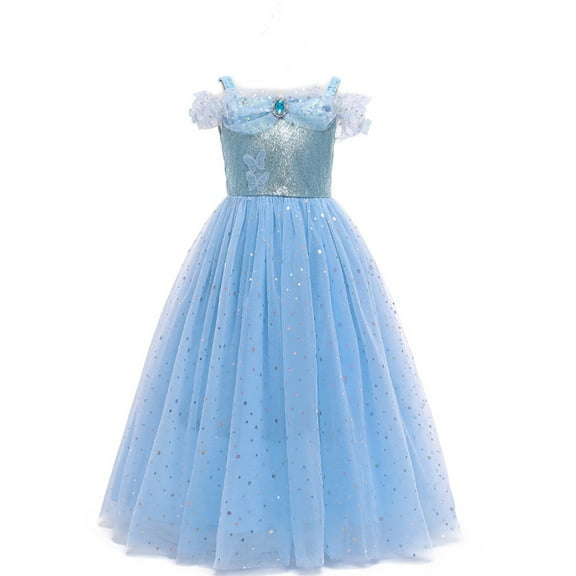 IBTOM CASTLE Girls Cinderella Princess Fancy Dress up Fairy Tale Halloween Carnival Cosplay Flower Ruffle Tulle Tutu Birthday Party Dress for Photo Shoot 3-4 Years Light Blue
