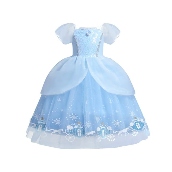 IBTOM CASTLE Girls Cinderella Princess Fancy Dress up Fairy Tale Halloween Carnival Cosplay Flower Ruffle Tulle Tutu Birthday Party Dress for Photo Shoot 4-5 Years Cinderella Blue