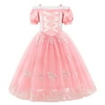 thumbnail image 1 of IBTOM CASTLE Girls Cinderella Princess Fancy Dress up Fairy Tale Halloween Carnival Cosplay Flower Ruffle Tulle Tutu Birthday Party Dress for Photo Shoot 4-5 Years Peach Pink, 1 of 5