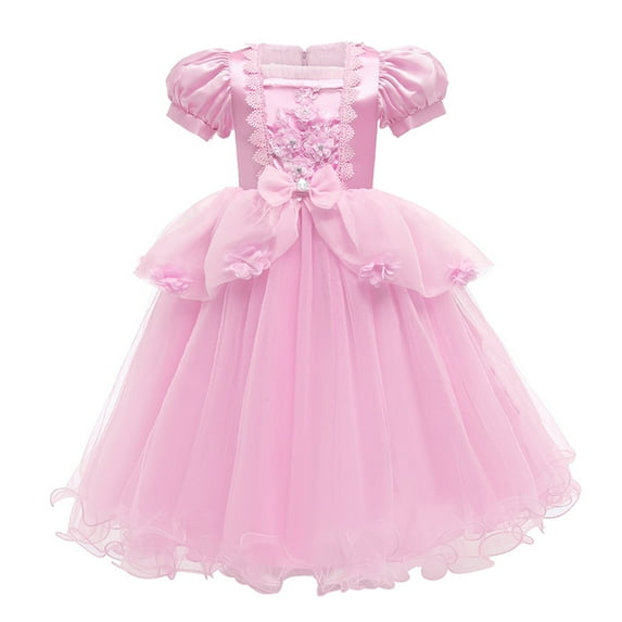 IBTOM CASTLE Girls Cinderella Princess Fancy Dress up Fairy Tale Halloween Carnival Cosplay Flower Ruffle Tulle Tutu Birthday Party Dress for Photo Shoot 9-10 Years Pink