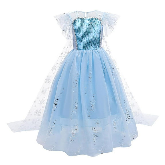IBTOM CASTLE Girls Elsa Clothes Frozen Princess Fluffy Tulle Party Dress with Cape Christmas Halloween Carnival Cosplay Fancy Dress for Child 5-6 Years Blue