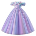 thumbnail image 1 of IBTOM CASTLE Girls Formal Dress Kids Party Wedding Party Birthday Princess Dresses Ball Gown Daughter Dance Dresses Sparkly Round Neck Lace Tiered Tulle Flower Girl Dress 3-4T Rainbow Purple, 1 of 7