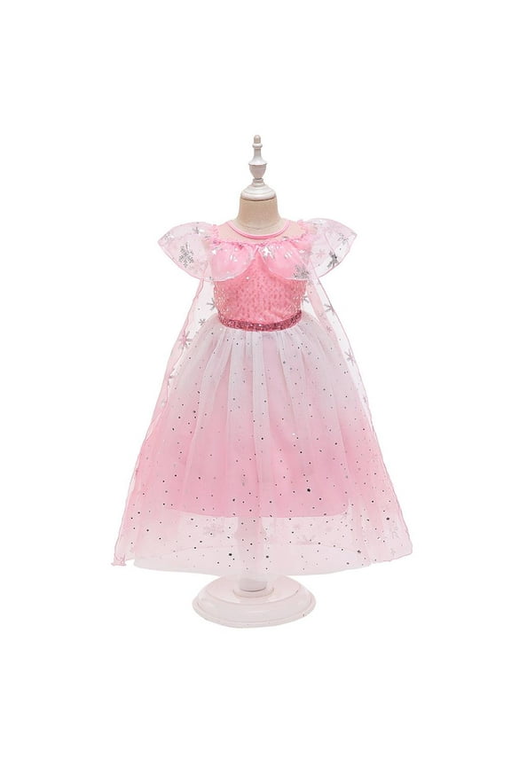 Girls Ice Queen Elsa Princess Dress Sequin Snow Cloak Kids Halloween Party Cosplay Christmas Carnival Fancy Dress Up 2-3 Years Gradient Pink
