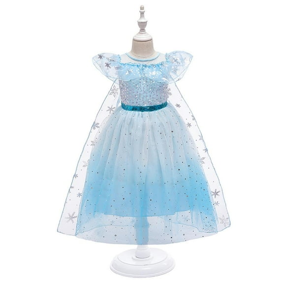 IBTOM CASTLE Girls Ice Queen Elsa Princess Dress Sequin Snow Cloak Kids Halloween Party Cosplay Christmas Carnival Fancy Dress Up 6-7 Years Gradient Blue